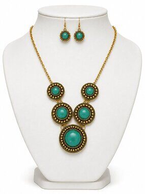 Women's Statement Necklace Set with Matching Earrings Turquoise Boho Jewelry